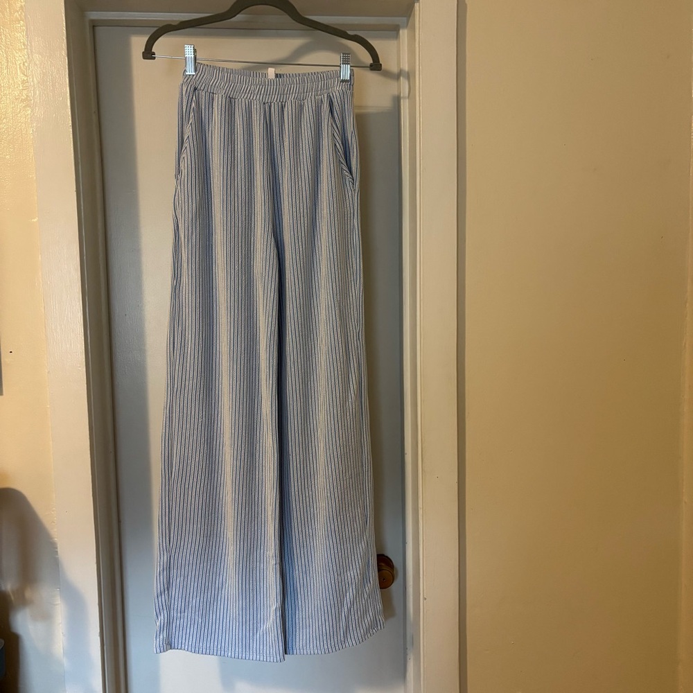 Willow&Root Blue and White Striped Wide Leg Flowy Pants
